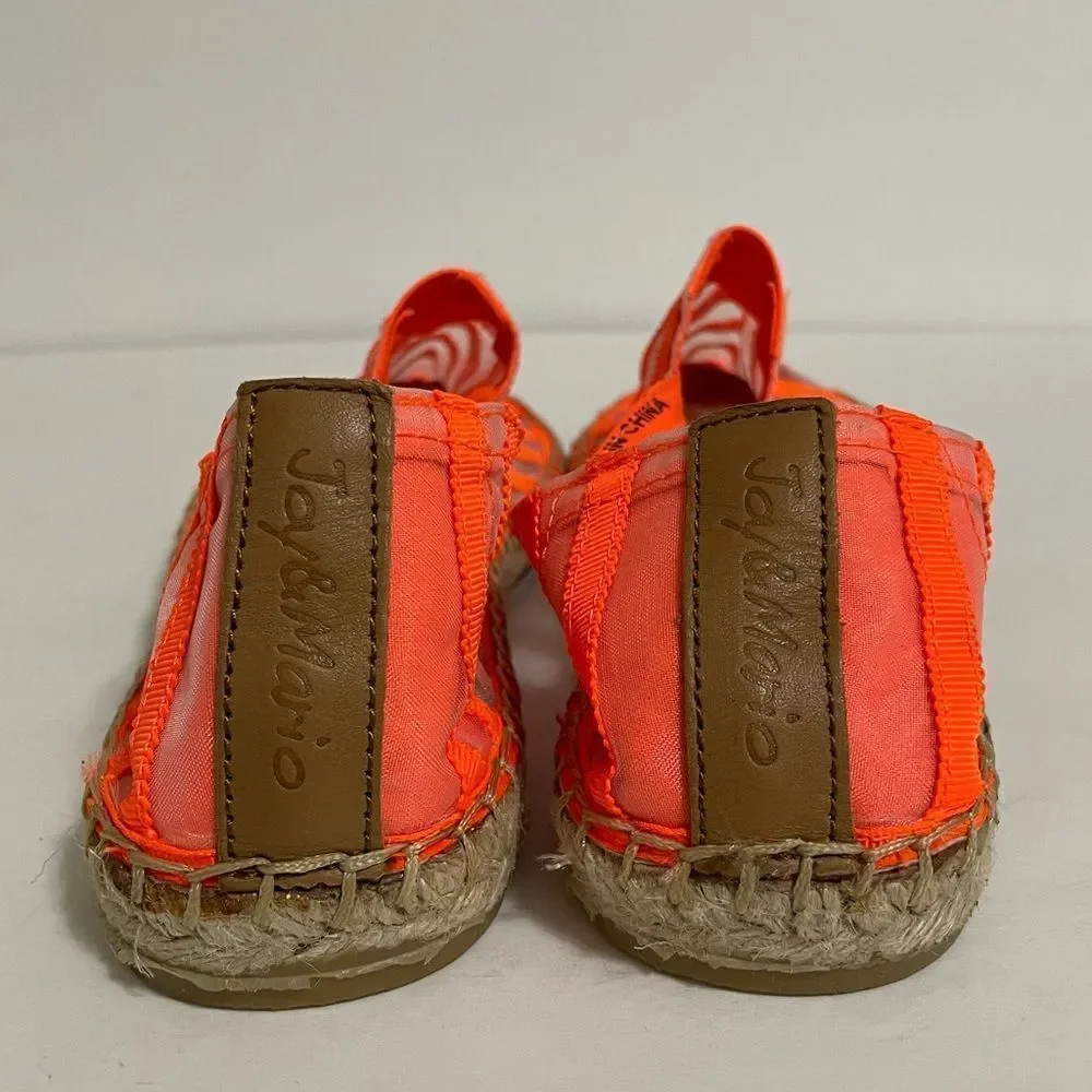 Jay & Mario Neon Orange Striped Sheer Mesh Slip On Espadrilles Size 8 New